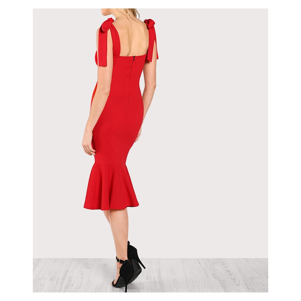 Red Bodycon Fishtail Midi Dress - Picture 3 of 5